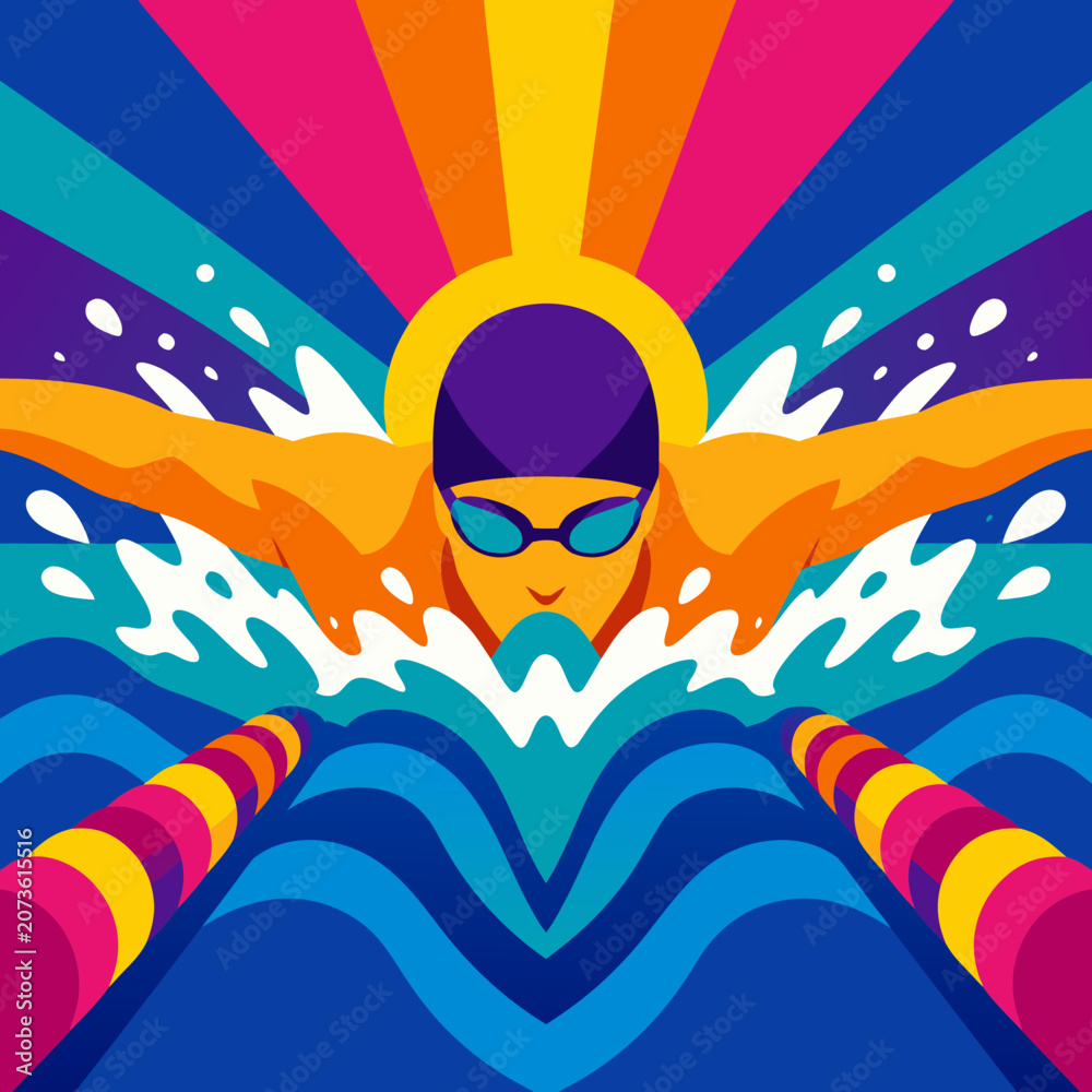 Obraz premium Swimmer colorful sports burst illustration