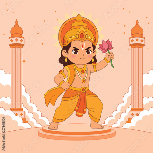 Surya Battle Pose Hindu God Illustration