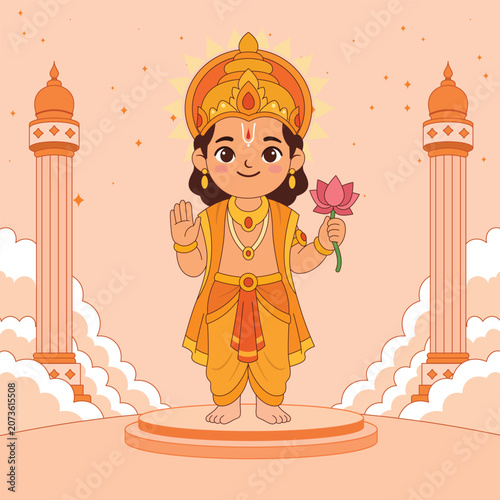 Surya Blessing Pose Hindu God Illustration