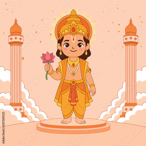 Surya Standing Pose Hindu God Illustration