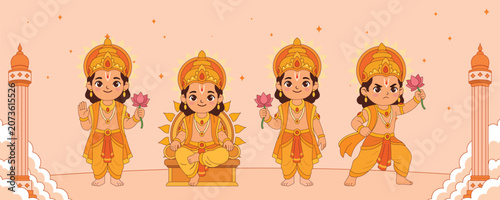 Surya Character Collection Hindu God Illustration