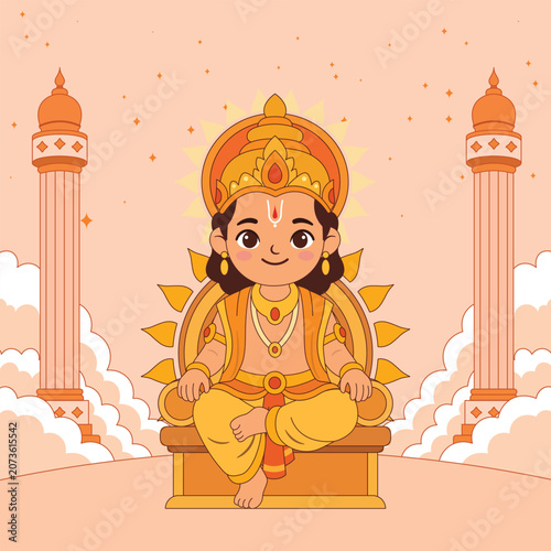 Surya Throne Pose Hindu God Illustration