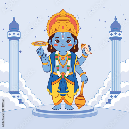 Vishnu Blessing Pose Hindu God Illustration