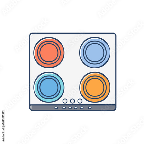 Flat vector illustration of an electric stove with four burners