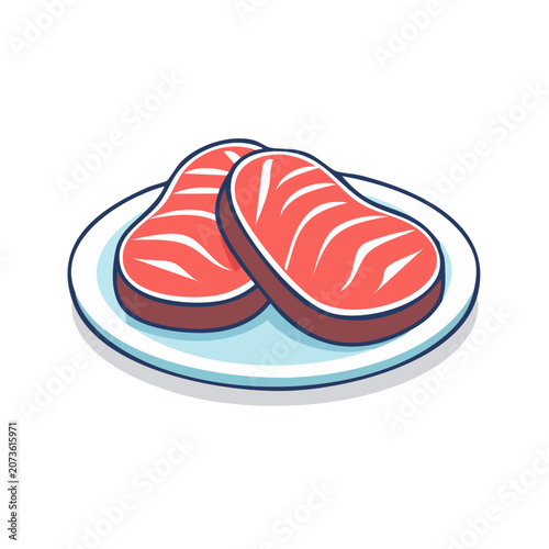 Illustration of salmon steaks on a plate