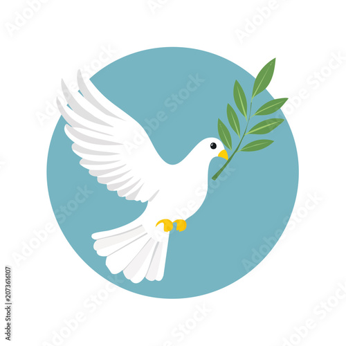 White dove holding olive branch vector illustration