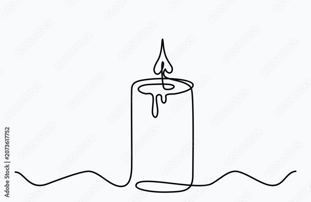 Naklejka premium Continuous line art drawing of burning candles. Candles in one line drawing illustration
