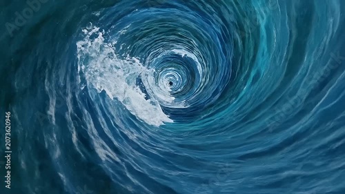 Deep Blue Ocean Water Vortex Swirling Into A Powerful Whirlpool Abyss Abstract Background