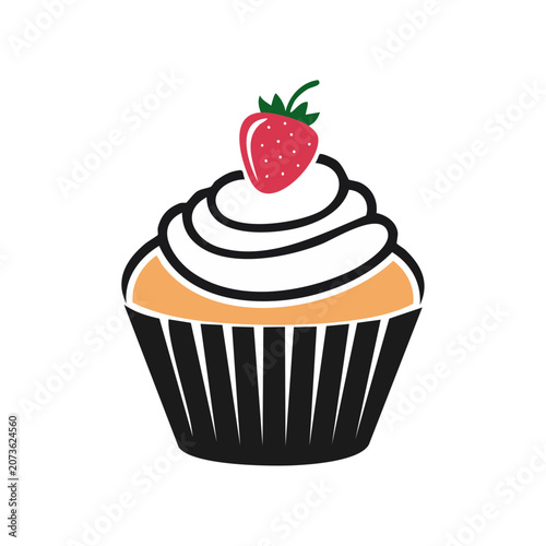 Flat vector illustration of strawberry cake with candle