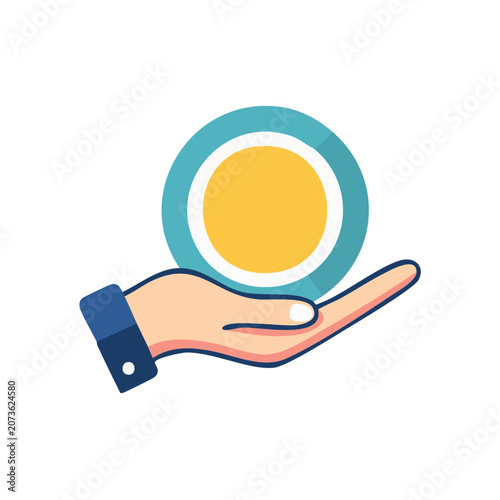Flat vector magnifying glass with sun symbol