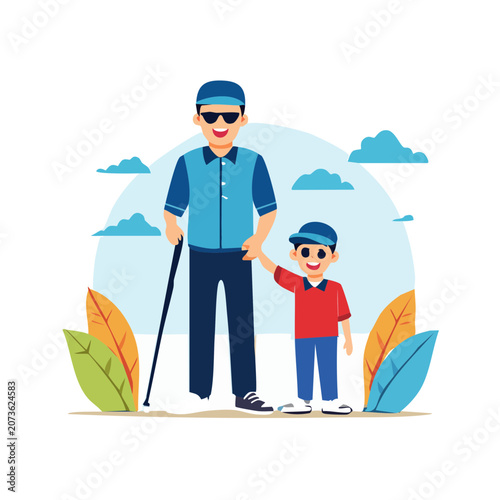 Flat vector illustration of construction worker and child