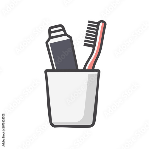 Toothbrush and Toothpaste in Cup Vector Illustration