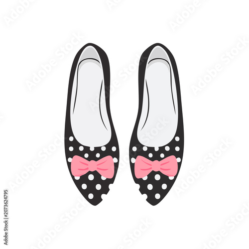 Black polka dot ballet flats with pink bows vector