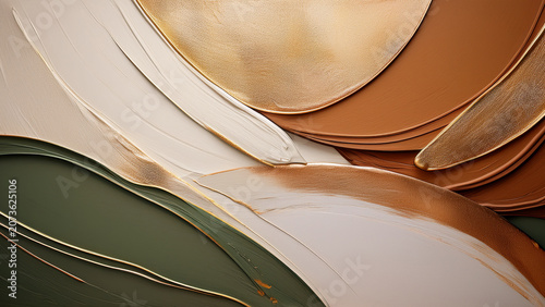Abstract cosmetic cream texture swatches in neutral earth tones and beige.  A sophisticated close-up showcasing abstract, thick cosmetic cream texture swatches layered in a palette of neutral earth 