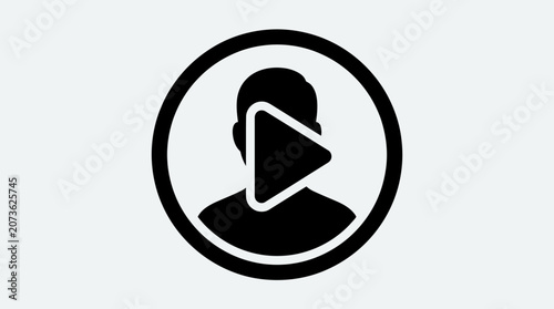 Circular user avatar with central play symbol.