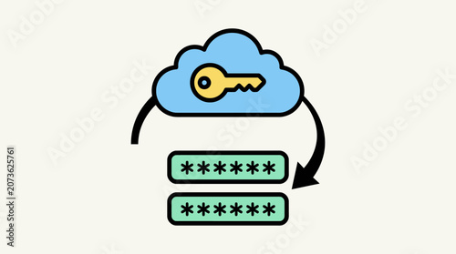 Cloud computing security icon with password authentication.