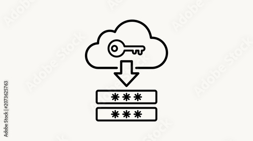 Cloud security icon with key and password login fields