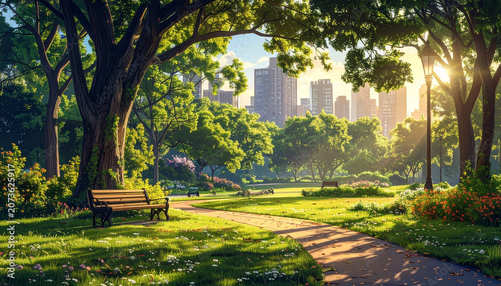 Fototapeta premium Park landscape sunlight trees