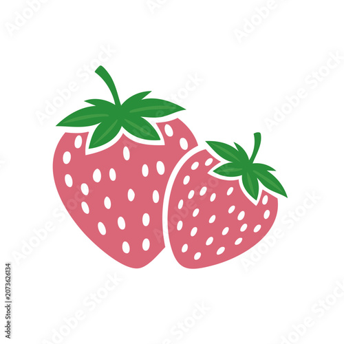 Two Fresh Strawberries Flat Vector Illustration