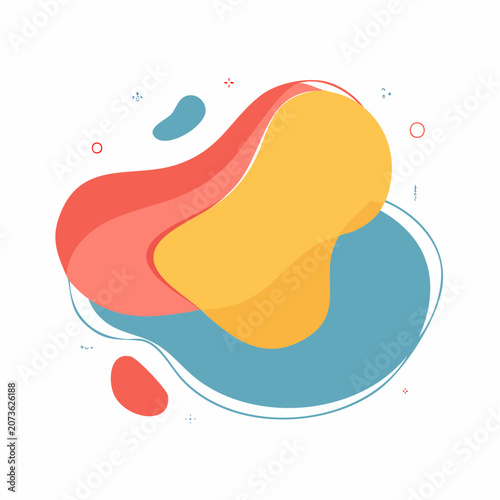 Abstract Fluid Shapes with Coral, Yellow, and Blue Colors