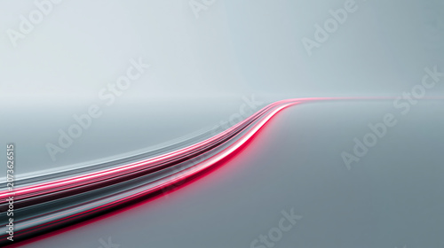Glowing Red Light Streak Moving Across Minimalist Grey Background