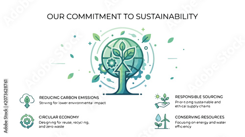 Our Commitment to Sustainability Infographic Illustrating Environmental Responsibility and Eco-Friendly Business Practices for a Greener Future