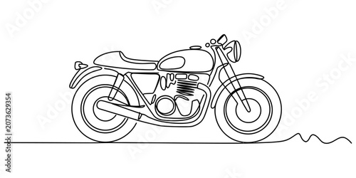 Foto Continuous single line drawing of a retro cafe racer motorcycle Vector, illustra