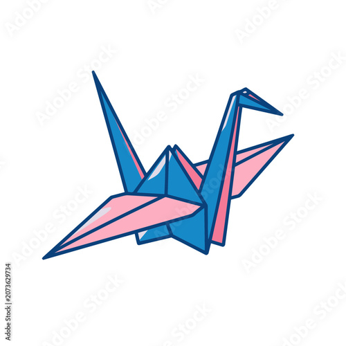 Blue and pink origami crane vector illustration