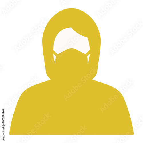 Yellow person silhouette in hoodie vector icon