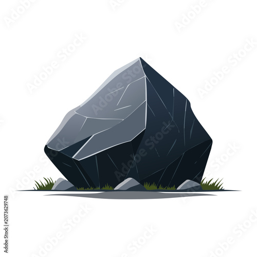 Black Rock with Cracks and Grass Illustration