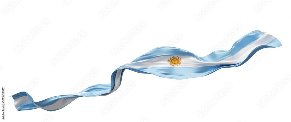 Obraz premium Argentina flag ribbon flowing isolated on transparent background with copy space 3D render
