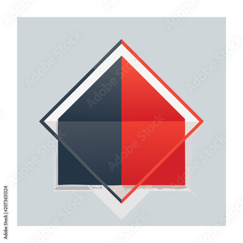 Geometric house shape icon with red and dark blue sections