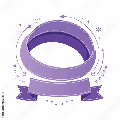 Purple Mobius Strip Ribbon Banner with Arrows and Stars