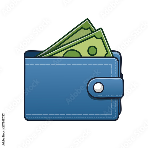 Blue wallet with dollar bills vector illustration