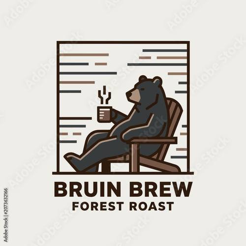 Konstfotografi Bear sitting in chair with coffee 1.