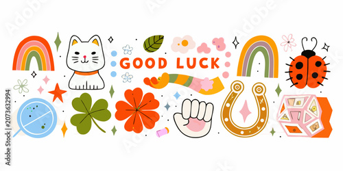Принти на полотні Collection Of Good Luck Charms Vector Illustration