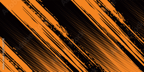 Tableau sur toile orange black brush Car sticker wrap pattern banner abstract sporty lines black orange color combination grunge brush modern pattern racing motorsport design