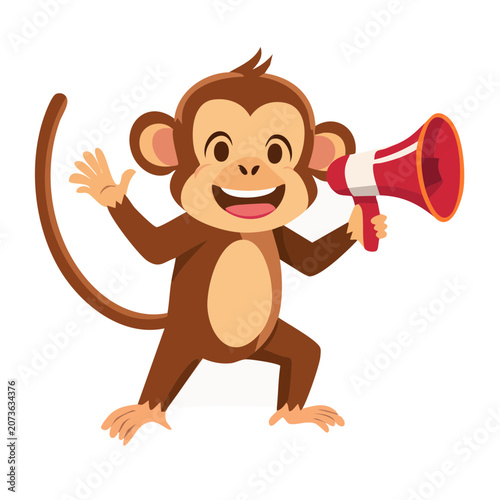 Cartoon Monkey Holding Megaphone Vector Illustration