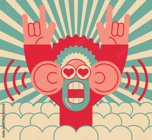Photography Retro pop art flat vector illustration of a cool energized monkey with heart eye