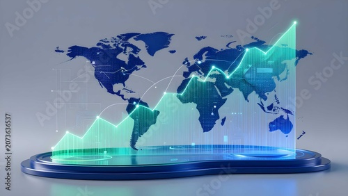 Futuristic technology finance ecosystem with AI data network visualization