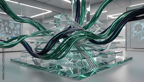 Abstract science data flow with innovative artificial intelligence concept