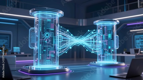 Modern cyber innovation concept with transparent glass structures