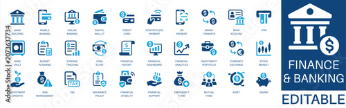 Quadro su tela Finance and banking solid icon set
