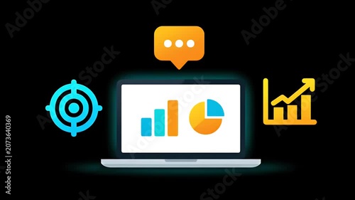 Digital Marketing Strategy and Analytics with Laptop Displaying Charts.