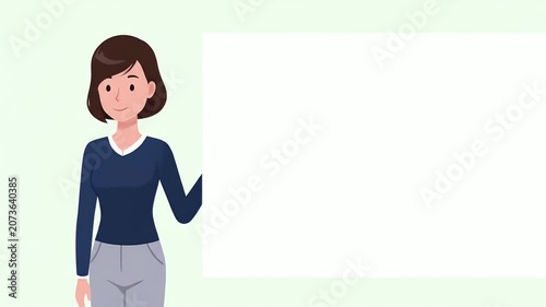Animated Woman Presenting Blank White Sign for Your Message.