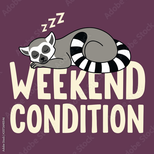 Foto Sleepy Lemur Cartoon Character Resting.