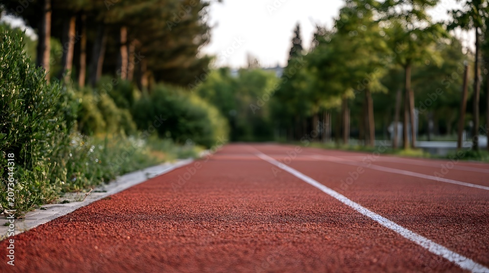Obraz premium An uplifting outdoor running track scene featuring natural textures and vibrant colors under a tranquil atmosphere