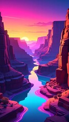Leinwandbilder Rosa Vibrant canyon landscape with river at sunset (8)  © Asom