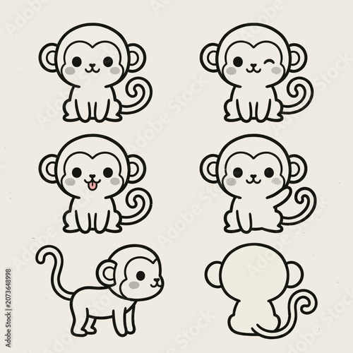 Canvas Print Collection of cute monkey cartoon faces.