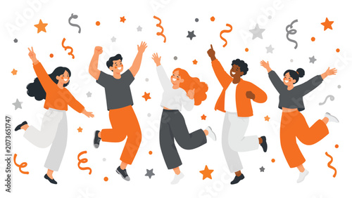 Cuadro en lienzo Diverse group of people celebrating with confetti and joyful expressions